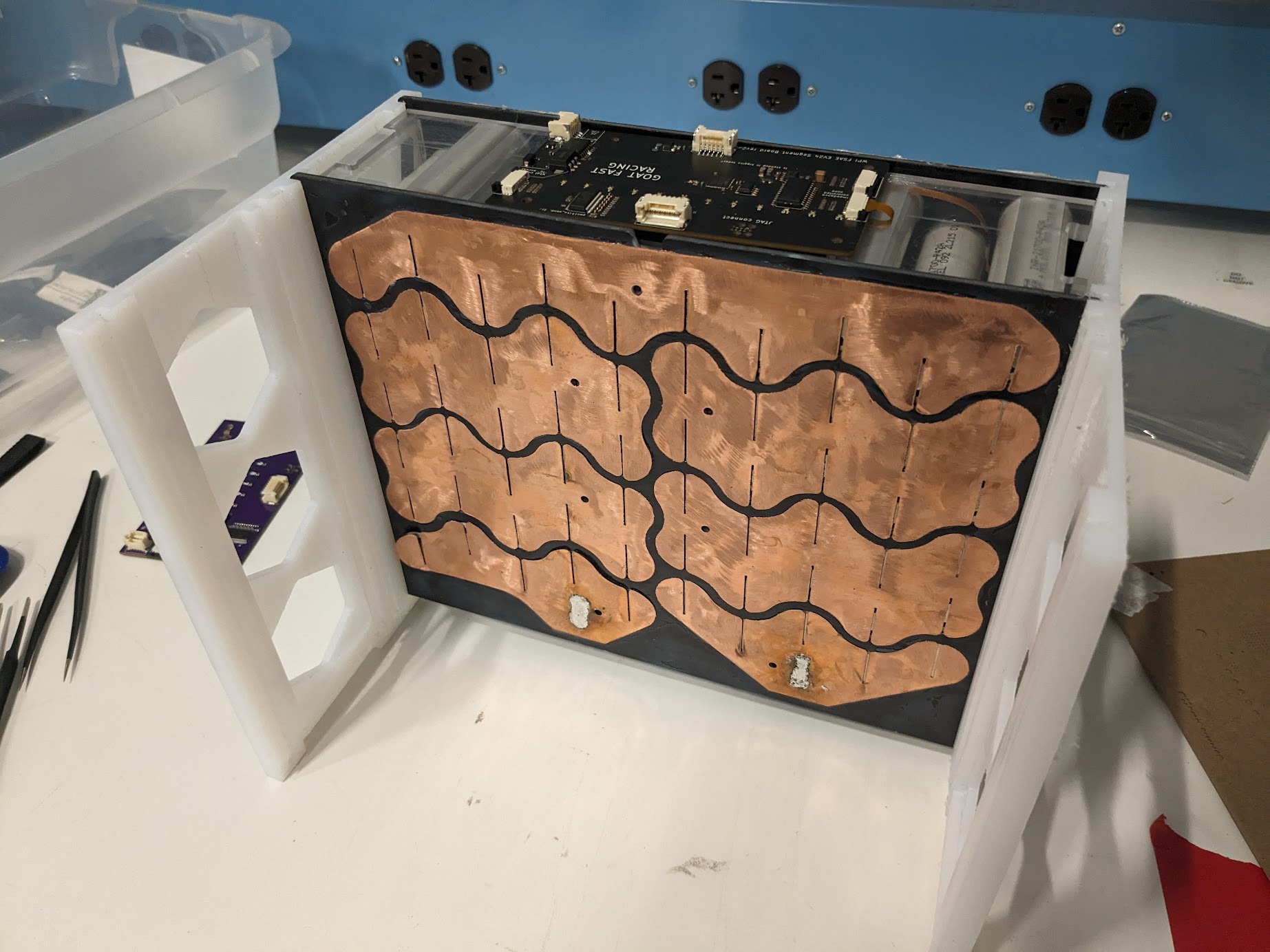 A completed (except for spot welding) module in a frame